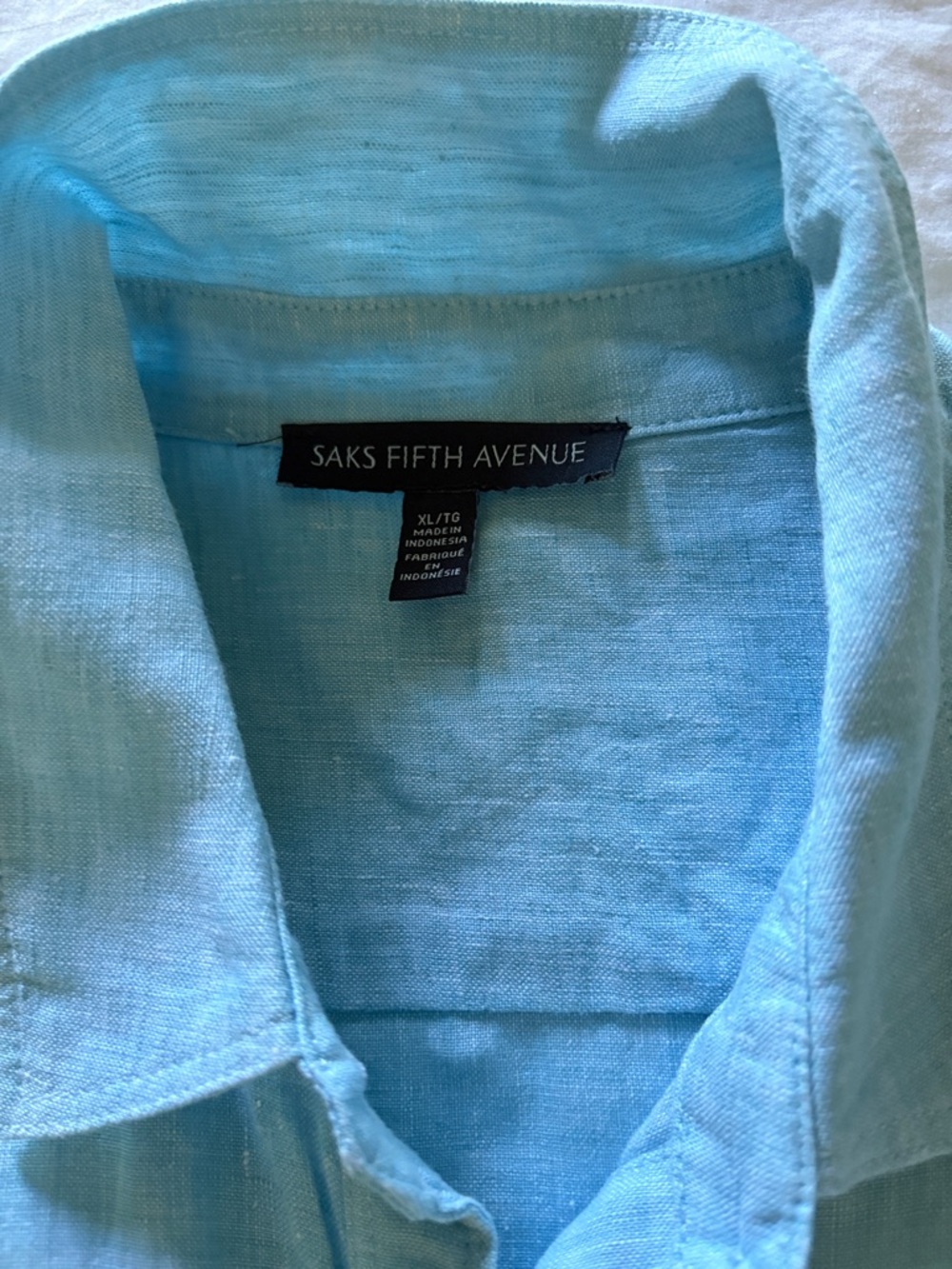 Saks Fifth Avenue Linen Button Front Shirt in Robbins Egg BlueSize XL - Picture 3 of 10